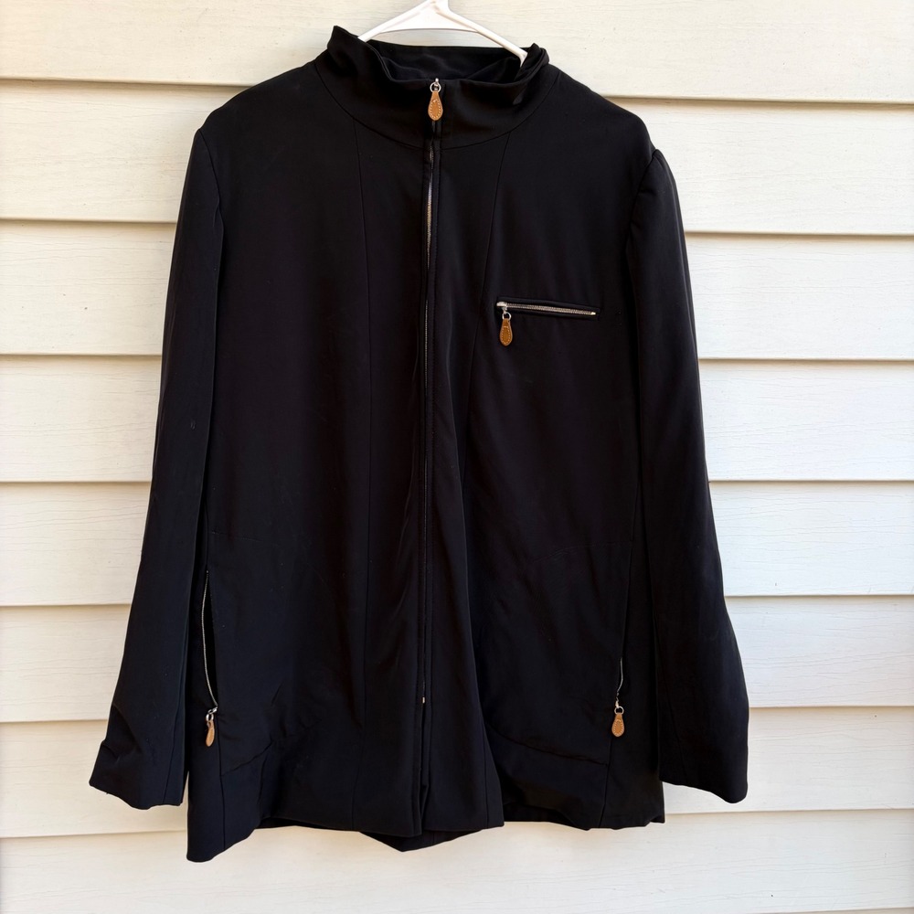 Doncaster Vintage Black Nylon Full Zip Utility Jacket Leather Pulls Size 10
